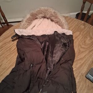 Lauren Moshi Dark Brown Puffer Jacket with Fur Hood